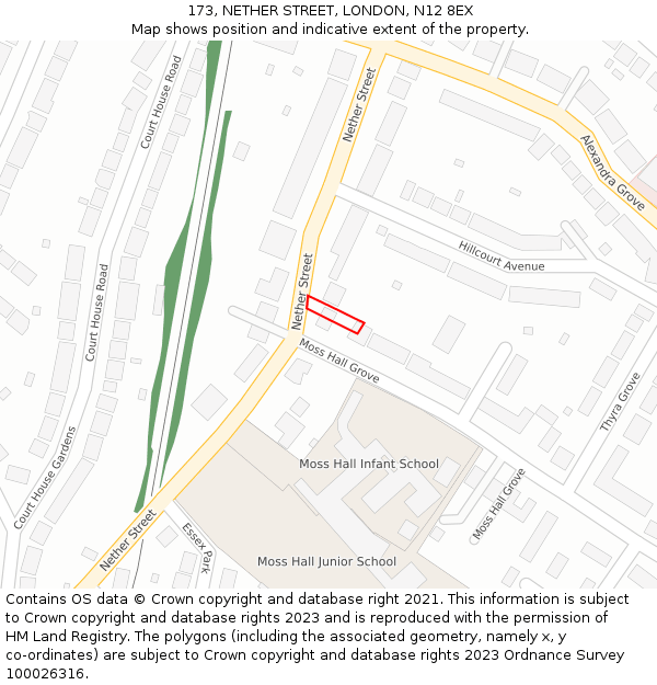 173, NETHER STREET, LONDON, N12 8EX: Location map and indicative extent of plot