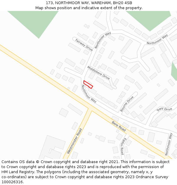 173, NORTHMOOR WAY, WAREHAM, BH20 4SB: Location map and indicative extent of plot