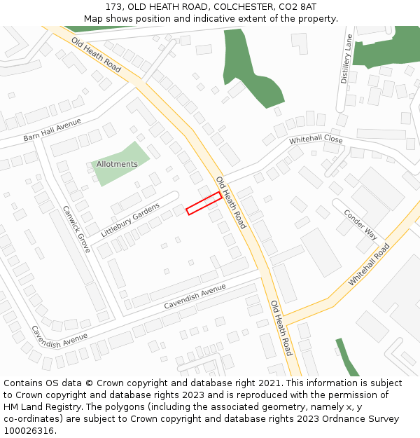 173, OLD HEATH ROAD, COLCHESTER, CO2 8AT: Location map and indicative extent of plot