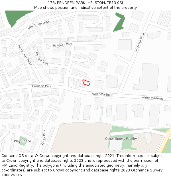 173, PENDEEN PARK, HELSTON, TR13 0SL: Location map and indicative extent of plot
