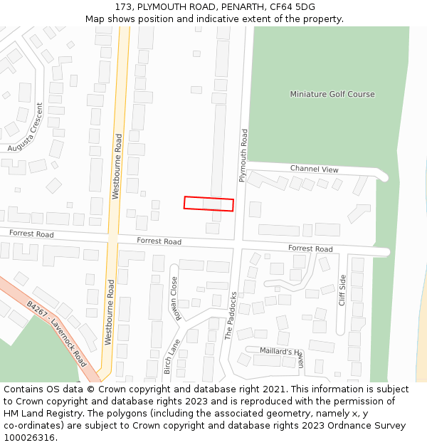 173, PLYMOUTH ROAD, PENARTH, CF64 5DG: Location map and indicative extent of plot