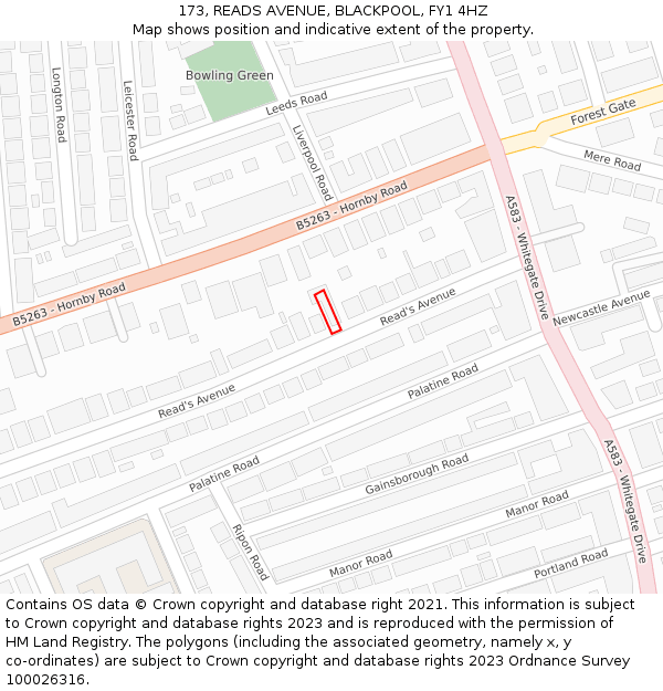 173, READS AVENUE, BLACKPOOL, FY1 4HZ: Location map and indicative extent of plot