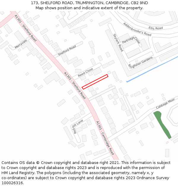 173, SHELFORD ROAD, TRUMPINGTON, CAMBRIDGE, CB2 9ND: Location map and indicative extent of plot