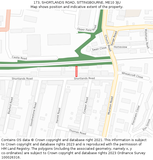 173, SHORTLANDS ROAD, SITTINGBOURNE, ME10 3JU: Location map and indicative extent of plot