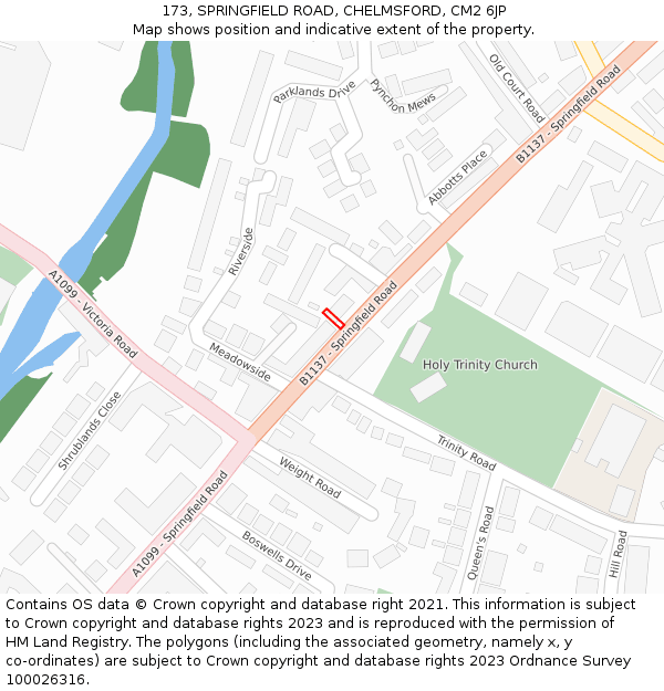 173, SPRINGFIELD ROAD, CHELMSFORD, CM2 6JP: Location map and indicative extent of plot