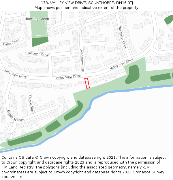 173, VALLEY VIEW DRIVE, SCUNTHORPE, DN16 3TJ: Location map and indicative extent of plot