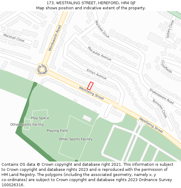 173, WESTFALING STREET, HEREFORD, HR4 0JF: Location map and indicative extent of plot