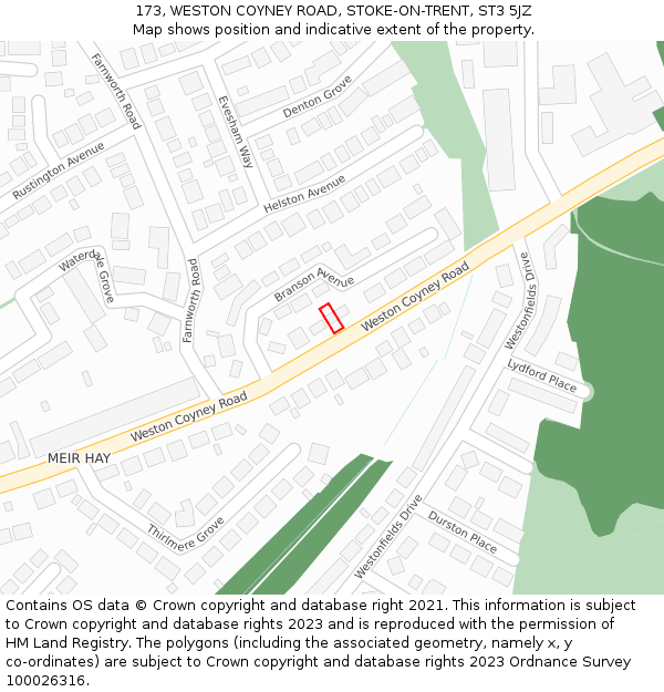 173, WESTON COYNEY ROAD, STOKE-ON-TRENT, ST3 5JZ: Location map and indicative extent of plot