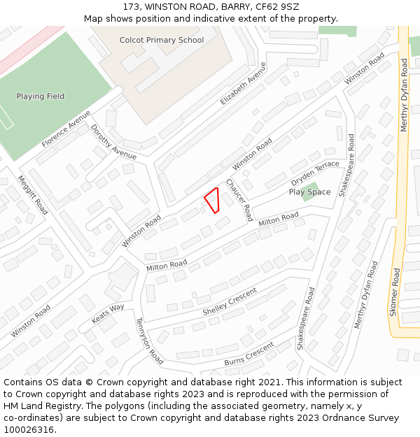 173, WINSTON ROAD, BARRY, CF62 9SZ: Location map and indicative extent of plot