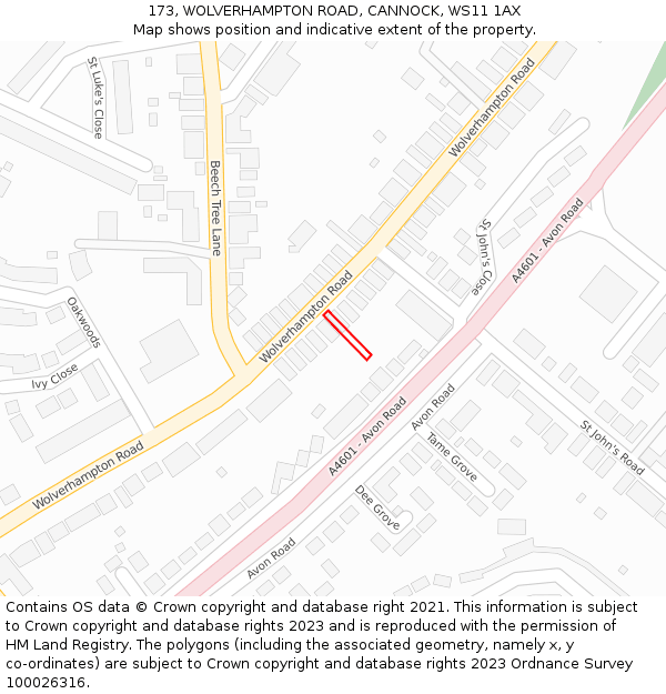 173, WOLVERHAMPTON ROAD, CANNOCK, WS11 1AX: Location map and indicative extent of plot