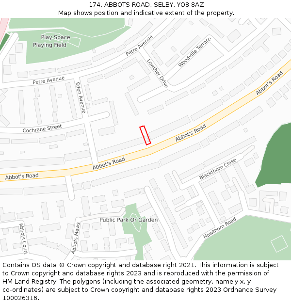 174, ABBOTS ROAD, SELBY, YO8 8AZ: Location map and indicative extent of plot