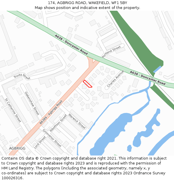 174, AGBRIGG ROAD, WAKEFIELD, WF1 5BY: Location map and indicative extent of plot