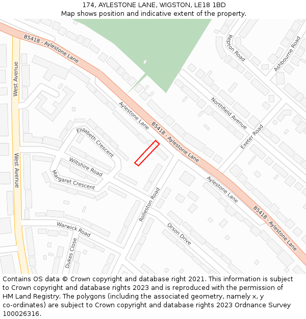 174, AYLESTONE LANE, WIGSTON, LE18 1BD: Location map and indicative extent of plot