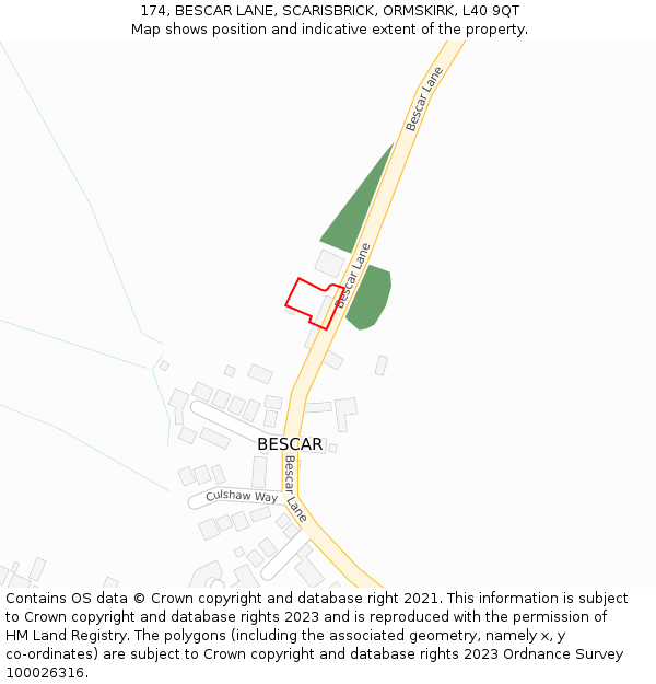 174, BESCAR LANE, SCARISBRICK, ORMSKIRK, L40 9QT: Location map and indicative extent of plot