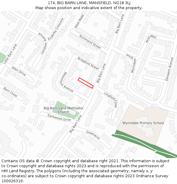 174, BIG BARN LANE, MANSFIELD, NG18 3LJ: Location map and indicative extent of plot