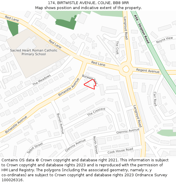 174, BIRTWISTLE AVENUE, COLNE, BB8 9RR: Location map and indicative extent of plot