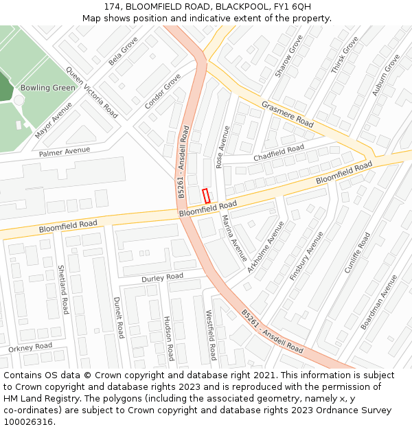 174, BLOOMFIELD ROAD, BLACKPOOL, FY1 6QH: Location map and indicative extent of plot