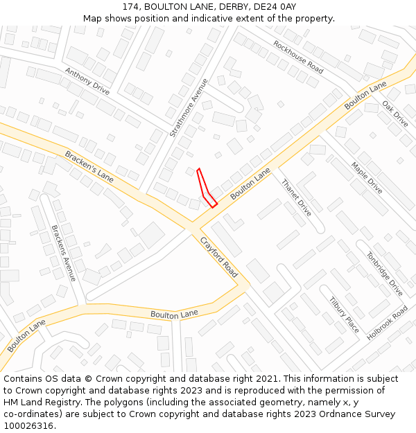 174, BOULTON LANE, DERBY, DE24 0AY: Location map and indicative extent of plot