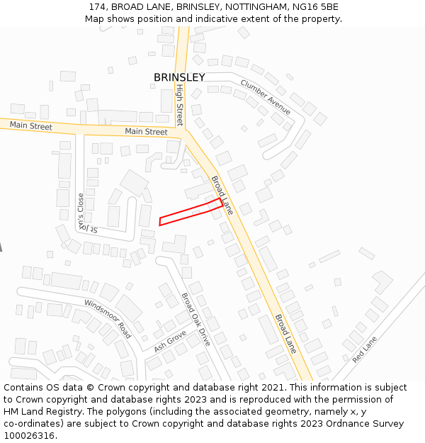 174, BROAD LANE, BRINSLEY, NOTTINGHAM, NG16 5BE: Location map and indicative extent of plot