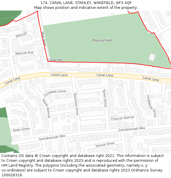 174, CANAL LANE, STANLEY, WAKEFIELD, WF3 4QF: Location map and indicative extent of plot