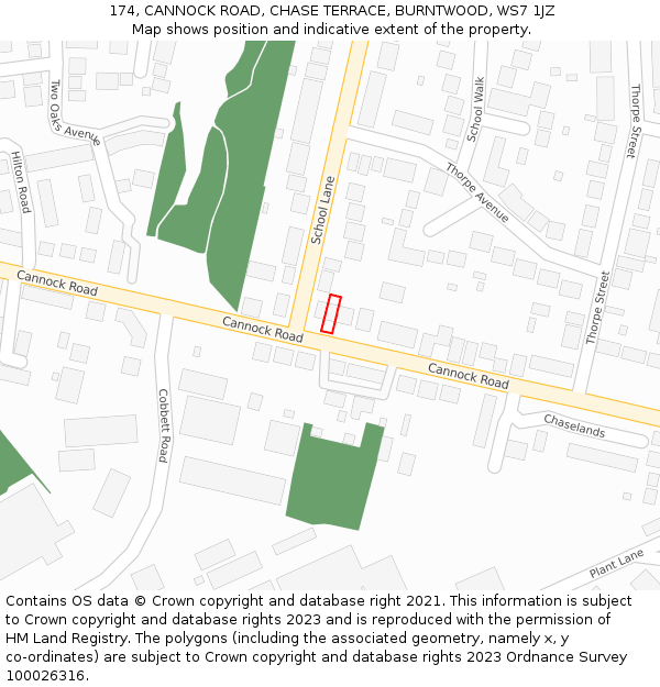 174, CANNOCK ROAD, CHASE TERRACE, BURNTWOOD, WS7 1JZ: Location map and indicative extent of plot