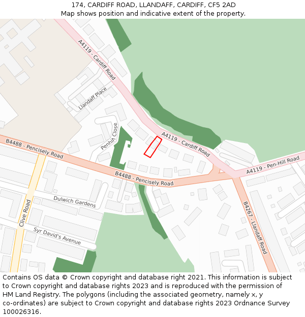 174, CARDIFF ROAD, LLANDAFF, CARDIFF, CF5 2AD: Location map and indicative extent of plot