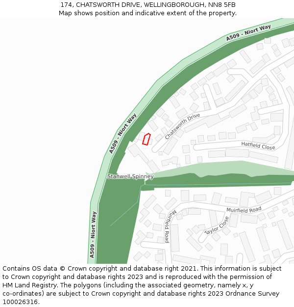 174, CHATSWORTH DRIVE, WELLINGBOROUGH, NN8 5FB: Location map and indicative extent of plot