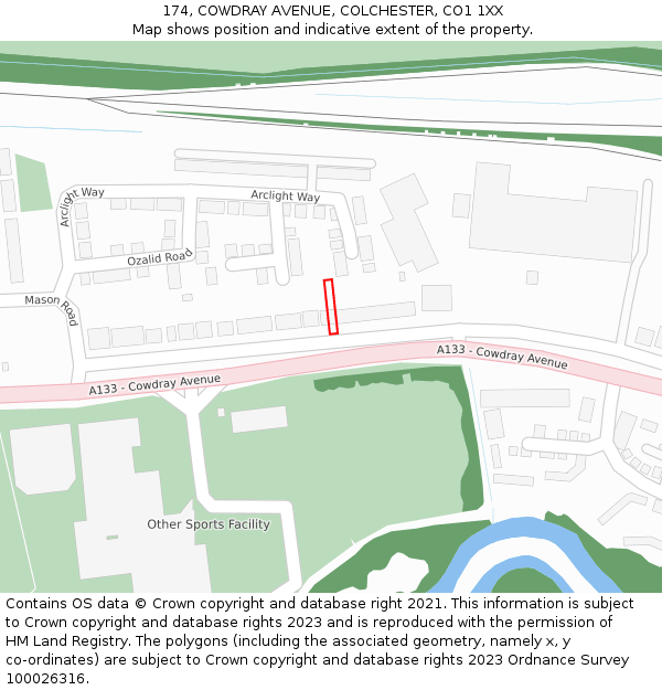 174, COWDRAY AVENUE, COLCHESTER, CO1 1XX: Location map and indicative extent of plot