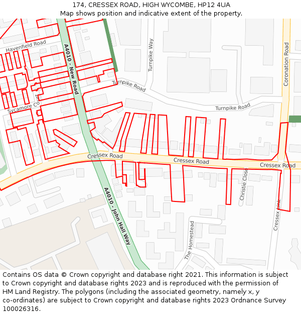 174, CRESSEX ROAD, HIGH WYCOMBE, HP12 4UA: Location map and indicative extent of plot