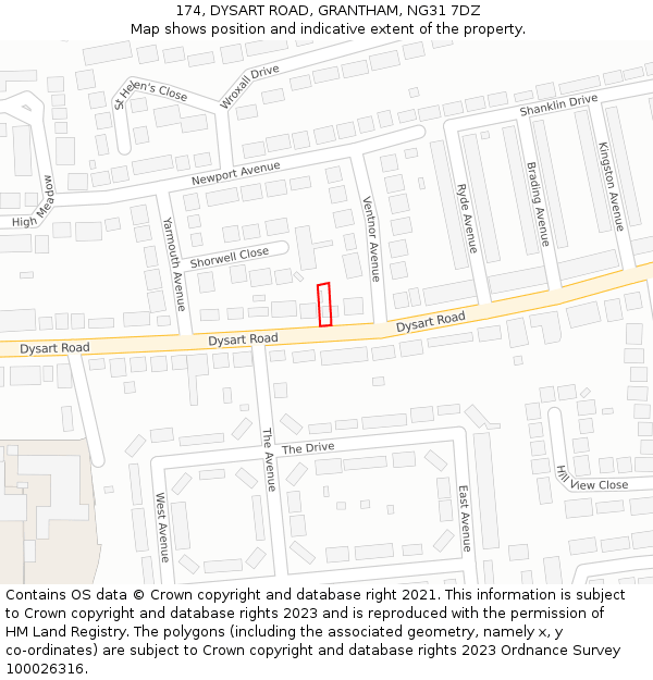 174, DYSART ROAD, GRANTHAM, NG31 7DZ: Location map and indicative extent of plot