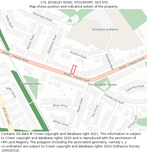 174, EDGELEY ROAD, STOCKPORT, SK3 0TS: Location map and indicative extent of plot