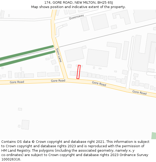 174, GORE ROAD, NEW MILTON, BH25 6SJ: Location map and indicative extent of plot