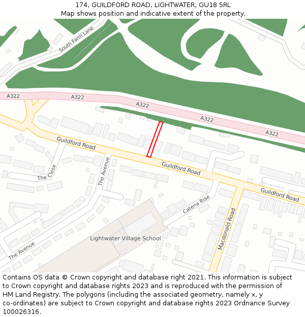 174, GUILDFORD ROAD, LIGHTWATER, GU18 5RL: Location map and indicative extent of plot