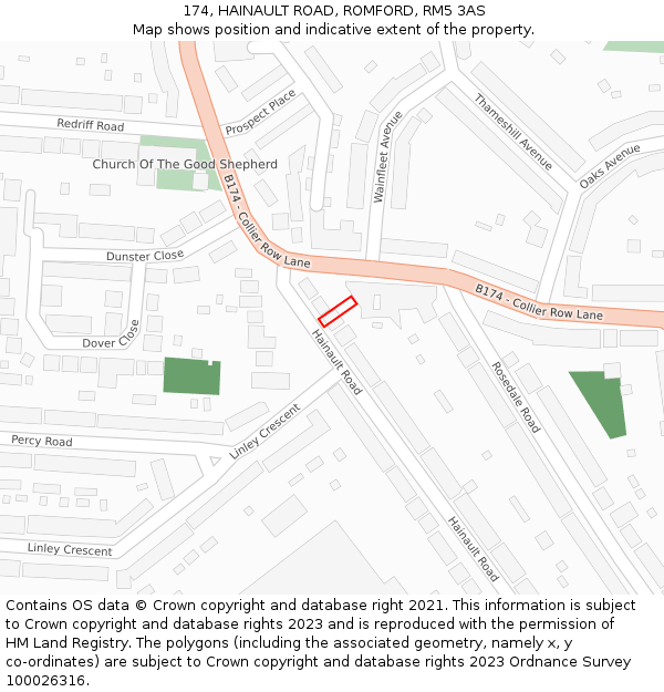 174, HAINAULT ROAD, ROMFORD, RM5 3AS: Location map and indicative extent of plot