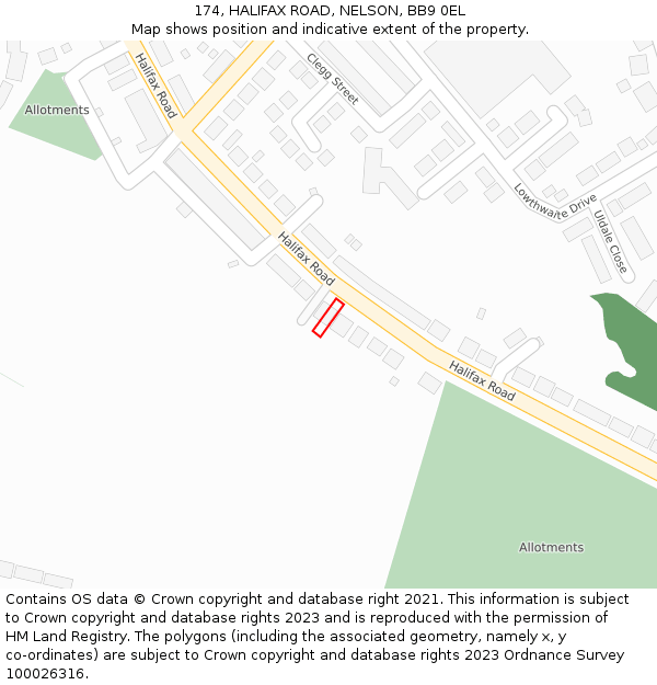 174, HALIFAX ROAD, NELSON, BB9 0EL: Location map and indicative extent of plot