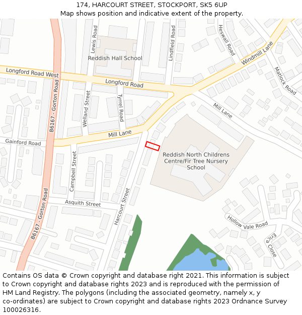 174, HARCOURT STREET, STOCKPORT, SK5 6UP: Location map and indicative extent of plot