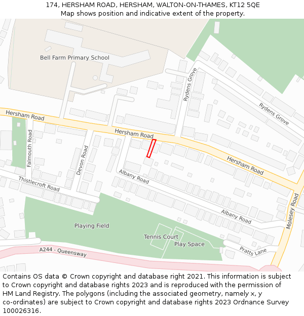 174, HERSHAM ROAD, HERSHAM, WALTON-ON-THAMES, KT12 5QE: Location map and indicative extent of plot