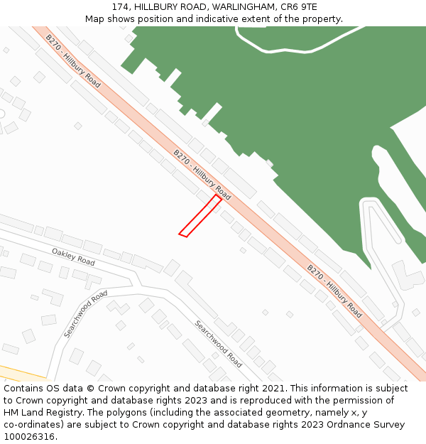 174, HILLBURY ROAD, WARLINGHAM, CR6 9TE: Location map and indicative extent of plot