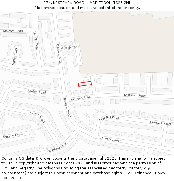 174, KESTEVEN ROAD, HARTLEPOOL, TS25 2NL: Location map and indicative extent of plot