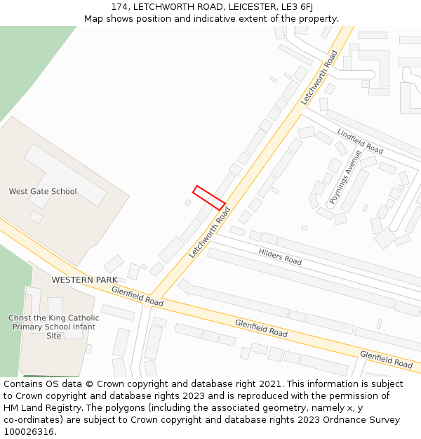 174, LETCHWORTH ROAD, LEICESTER, LE3 6FJ: Location map and indicative extent of plot