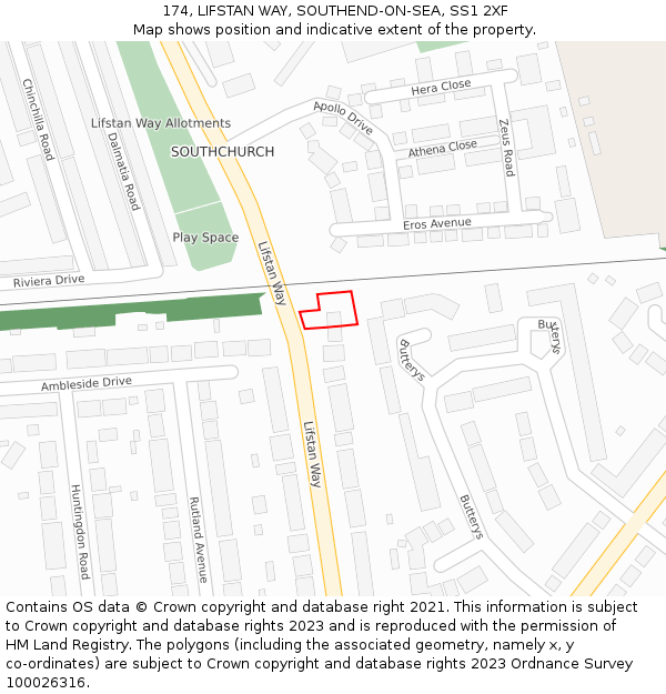 174, LIFSTAN WAY, SOUTHEND-ON-SEA, SS1 2XF: Location map and indicative extent of plot