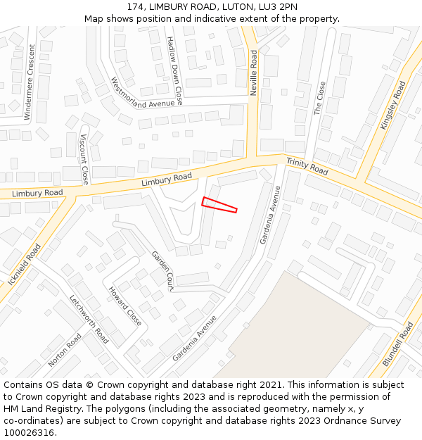 174, LIMBURY ROAD, LUTON, LU3 2PN: Location map and indicative extent of plot