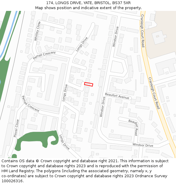 174, LONGS DRIVE, YATE, BRISTOL, BS37 5XR: Location map and indicative extent of plot