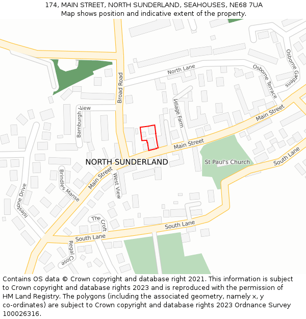 174, MAIN STREET, NORTH SUNDERLAND, SEAHOUSES, NE68 7UA: Location map and indicative extent of plot