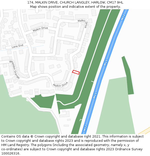 174, MALKIN DRIVE, CHURCH LANGLEY, HARLOW, CM17 9HL: Location map and indicative extent of plot
