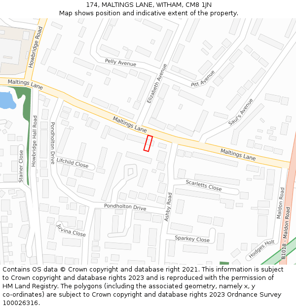 174, MALTINGS LANE, WITHAM, CM8 1JN: Location map and indicative extent of plot