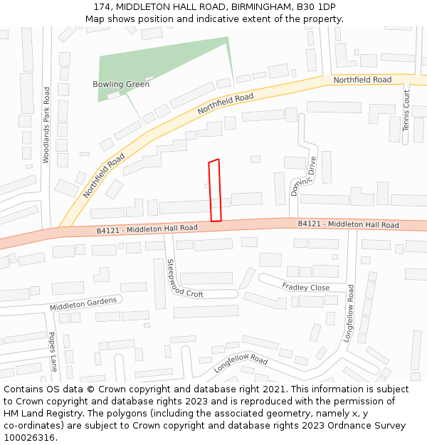 174, MIDDLETON HALL ROAD, BIRMINGHAM, B30 1DP: Location map and indicative extent of plot