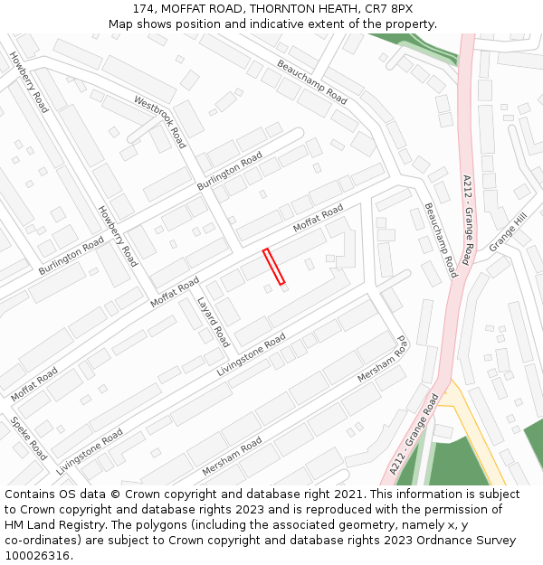 174, MOFFAT ROAD, THORNTON HEATH, CR7 8PX: Location map and indicative extent of plot