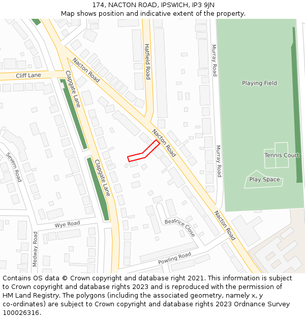 174, NACTON ROAD, IPSWICH, IP3 9JN: Location map and indicative extent of plot