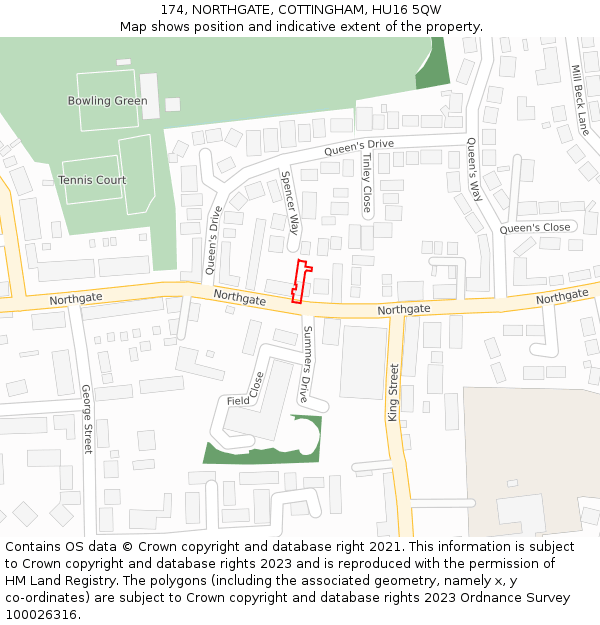 174, NORTHGATE, COTTINGHAM, HU16 5QW: Location map and indicative extent of plot